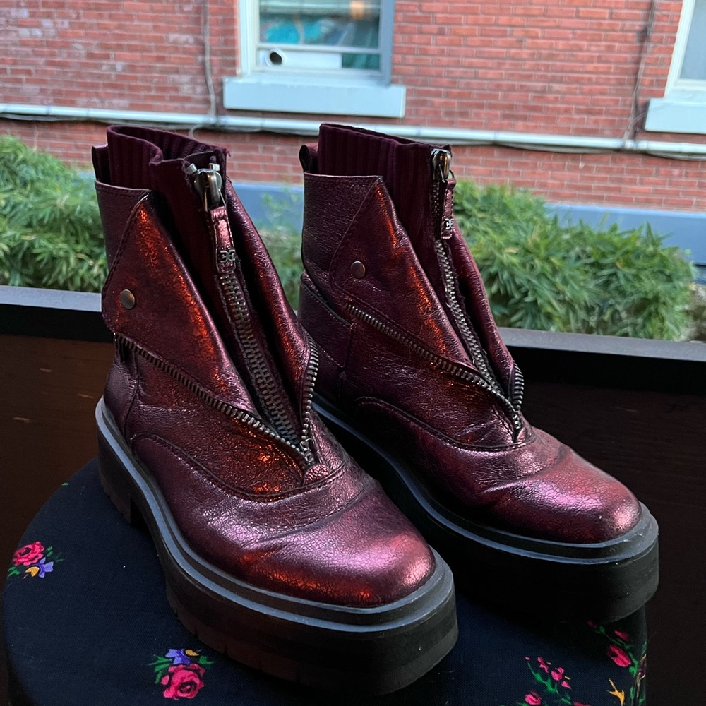 SOLD* Sam Edelman Red Combat Moto Boots